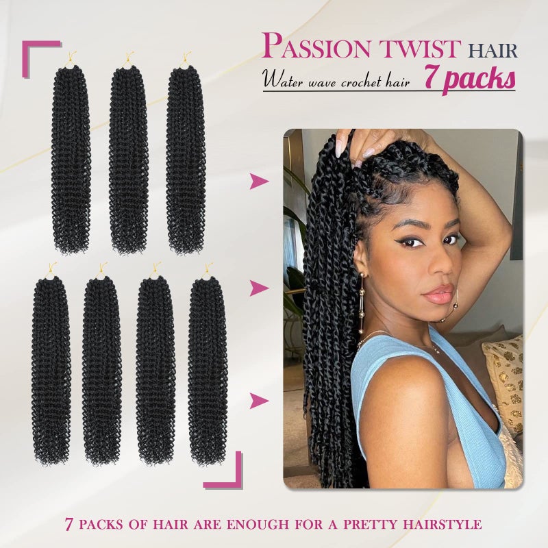 Dansama 7 Packs Passion Twist Hair Water Wave Braiding Hair for Butterfly Style Crochet Braids Bohemian Hair Extensions (18inch (Pack of 7), #1B) - Image 2